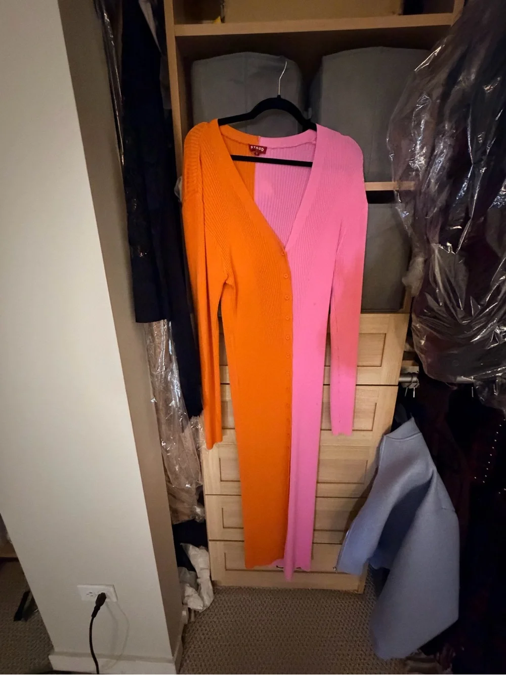 Colorblock Long Sleeve Staud Dress - Pink & Orange - Picture 2 of 3